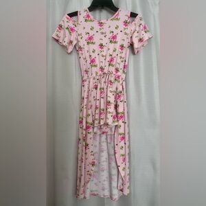 btween Pink Floral Girls Cold Shoulder Romper Size 10